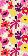 Abstract seamless pattern with cute hand drawn meadow flowers. Fashion stylish natural background.
