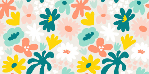Abstract seamless pattern with cute hand drawn meadow flowers. Fashion stylish natural background. - 525675107