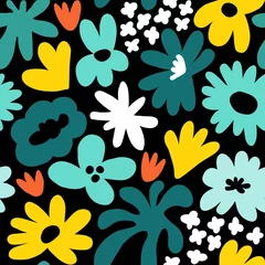 Tuinposter Abstract seamless pattern with cute hand drawn meadow flowers. Fashion stylish natural background. © Oleksandra