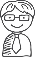 Smart man in tie doodle. Office worker portrait