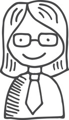 Female office worker doodle avatar. Happy woman icon