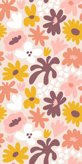 Abstract seamless pattern with cute hand drawn meadow flowers. Fashion stylish natural background.