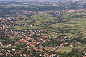 Landscape from Avala Tower near city of Belgrade, Serbia