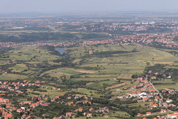 Landscape from Avala Tower near city of Belgrade, Serbia