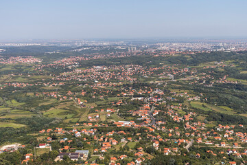 Landscape from Avala Tower near city of Belgrade, Serbia