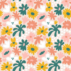 Fototapeta na wymiar Abstract seamless pattern with cute hand drawn meadow flowers. Fashion stylish natural background.