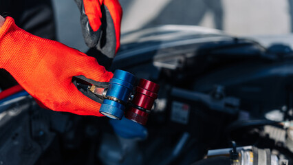 Car condition air ac repair service. Check automotive vehicle conditioning system and refill...