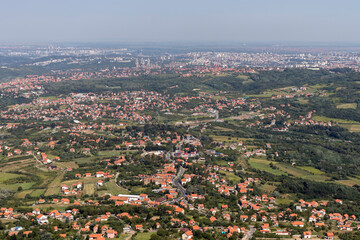 Landscape from Avala Tower near city of Belgrade, Serbia