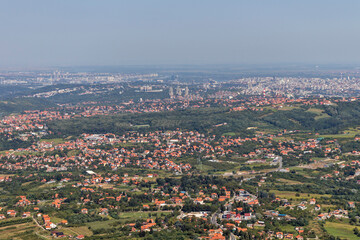 Landscape from Avala Tower near city of Belgrade, Serbia