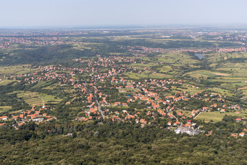 Landscape from Avala Tower near city of Belgrade, Serbia
