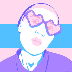 Fashion minimal illustration. Stylish disco Girl. Love concept