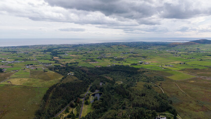 Fototapeta na wymiar Silent Valley Reservoir in Mourne Mourne Mountains near Kilkeeel, Northern Ireland. Aerial view 