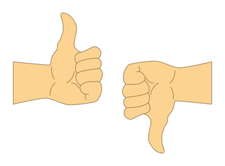 Like and Dislike Vector Flat Icons. Two human hands approve and condemn. Thumbs Up and Down Hand Sign. Design Elements for Smm, Ad, Marketing, Ui, Ux, App and More. Premium, Best, Illustration.