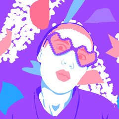 Obraz premium Fashion minimal illustration. Stylish disco Girl. Love concept