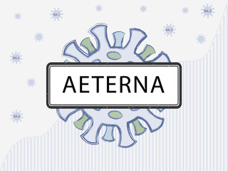 Aeterna in the sign. Coronovirus with spike proteins of a different color symbolizing mutations. New Omicron sub-variant BA.4.6 (b.1.1.529.4.6) against the background of covid-19 case statistics.