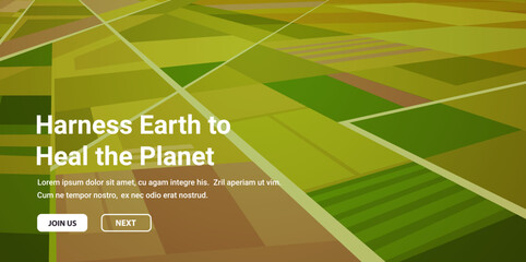 Aerial top view of land with sown green fields in countryside harness earth to save the planet concept