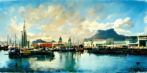 Fototapeta na wymiar Landscape with the harbour at the V A Waterfront in C 