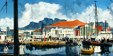 Landscape with the harbour at the V  A Waterfront in C  - obrazy, fototapety, plakaty