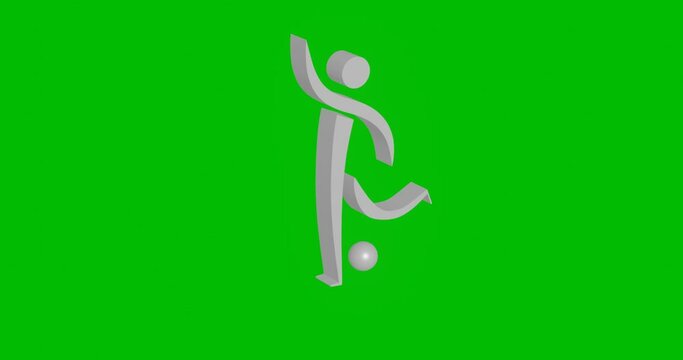 Animation of rotation of a white football soccer symbol with shadow. Simple and complex rotation. Seamless looped 4k animation on green chroma key background