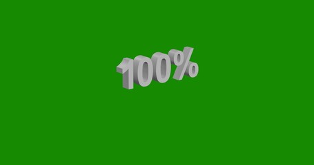 Isolated realistic white 100 percent symbol front view with shadow. 3d illustration on green chroma key background