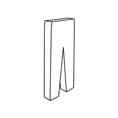 The outline of a large pants symbol is made with black lines. 3D view of the object in perspective. Vector illustration on white background