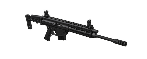 Modern automatic rifle isolated on white. Weapons for police, special forces and the army. Automatic carbine with mechanical sights.