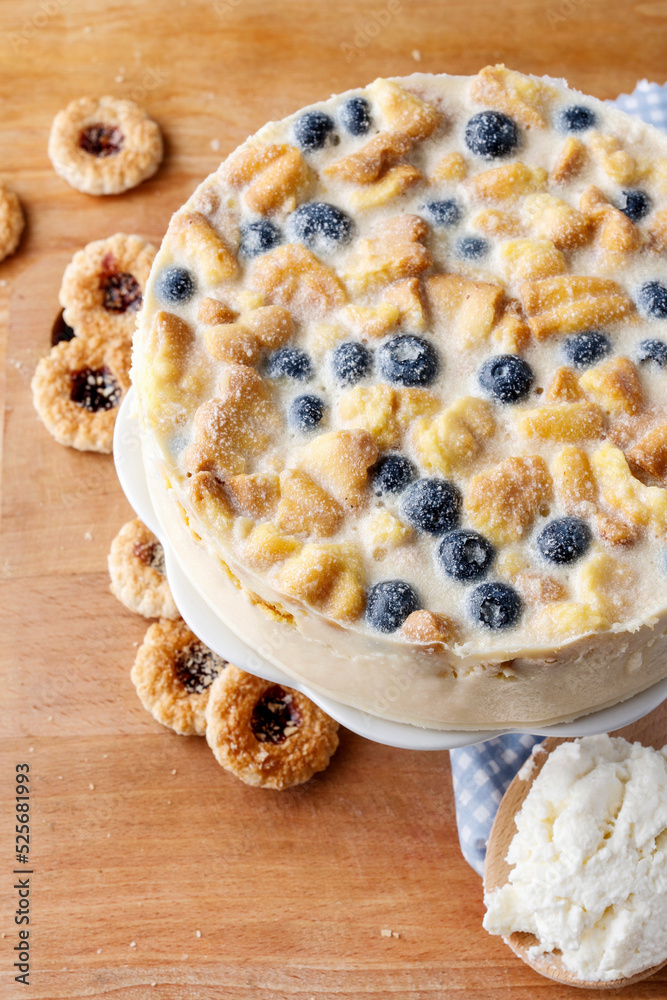 Canvas Prints blueberry cheesecake with ladyfingers, traditional recipe.