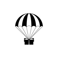 Parachute with gift isolated on white. Concept of delivery service, fast shipping. Flat vector parachute icon for web design