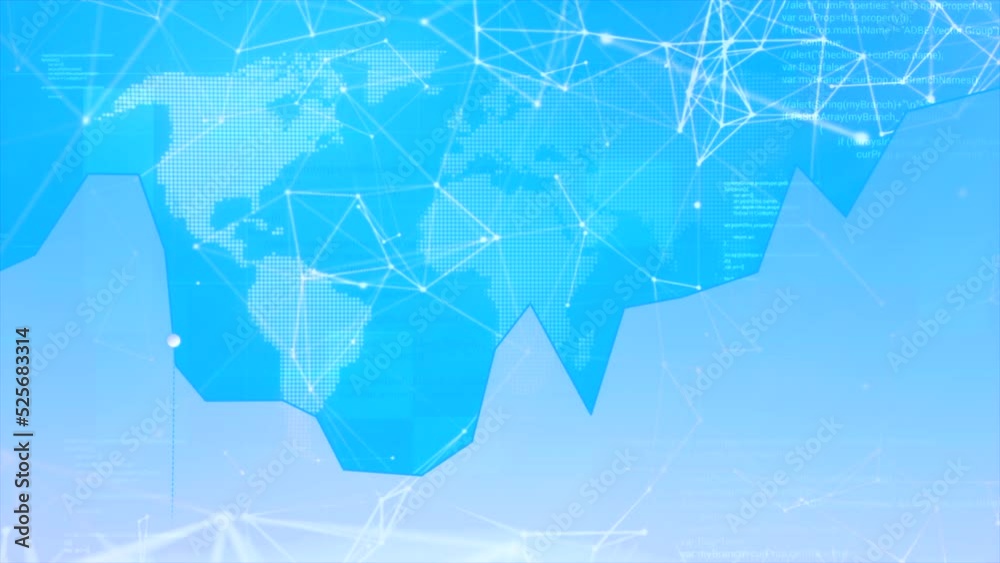 Poster Corporate business background with a chart and plexus connected lines and dots. Motion. Concept of big data and technologies.