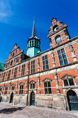 Exterior of Børsen, also known as Børsbygningen, a 17th-century stock exchange in the center of Copenhagen, Denmark, Europe