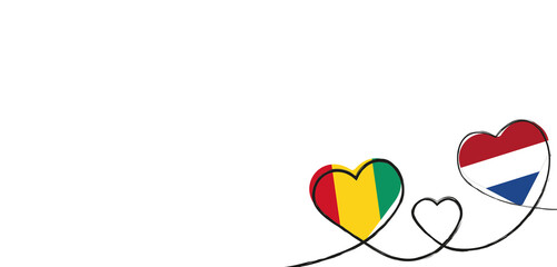 Drei verbundene Herzen mit der Flagge der Niederlande und Guinea