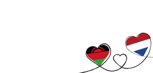 Drei verbundene Herzen mit der Flagge der Niederlande und Malawi