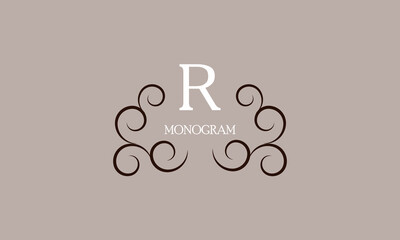 Elegant monogram design template for the letter R. Calligraphic exquisite ornament. Business sign, identity monogram for restaurant, boutique, cafe, etc