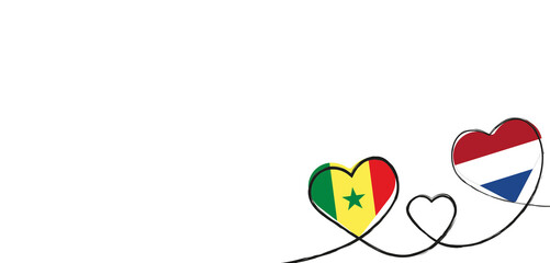 Drei verbundene Herzen mit der Flagge der Niederlande und Senegal