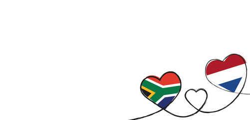 Drei verbundene Herzen mit der Flagge der Niederlande und Südafrika