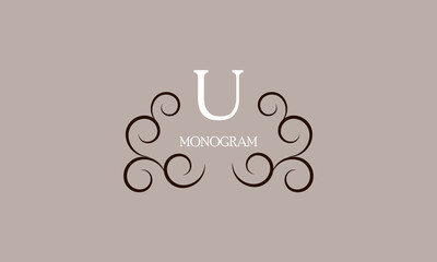 Elegant monogram design template for the letter U. Calligraphic exquisite ornament. Business sign, identity monogram for restaurant, boutique, cafe, etc