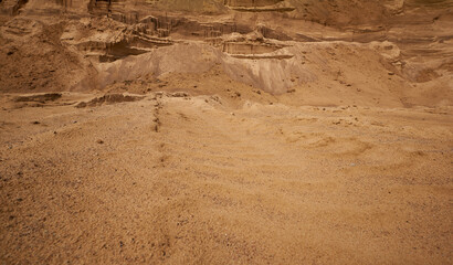 Industrial sand quarry. The development of the sand pit. Construction industry.