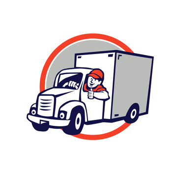 Delivery Van Driver Thumbs Up Circle Cartoon