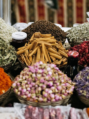 Spices in Baku market - Azerbaijan: azerbaijani cinnamon, zimt, seeds and other plant substance primarily used for flavoring or coloring food