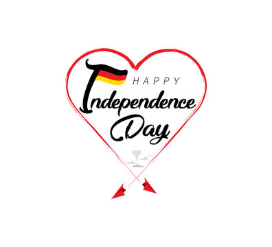 happy independence day of Germany. Airplane draws cloud from heart. National flag vector illustration on white background.