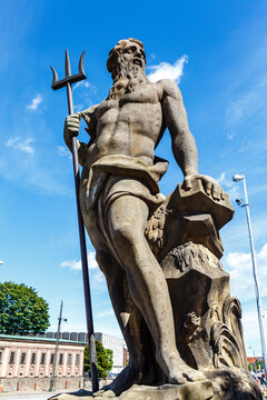 Neptune Statue at Børsen in Copenhagen, Denmark, Europe