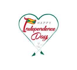 happy independence day of Grenada. Airplane draws cloud from heart. National flag vector illustration on white background.