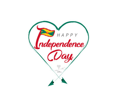 happy independence day of Grenada. Airplane draws cloud from heart. National flag vector illustration on white background.