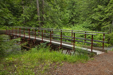 Fototapeta premium Footbridge on Flume Trail in Tsutswecw Roderick Haig Brown Provincial Park in British Columbia,Canada,North America 