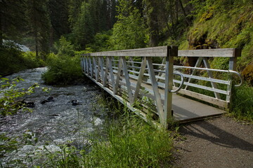 Fototapeta na wymiar Footbridge in Centennnial Park in 100 Mile House in British Columbia,Canada,North America 