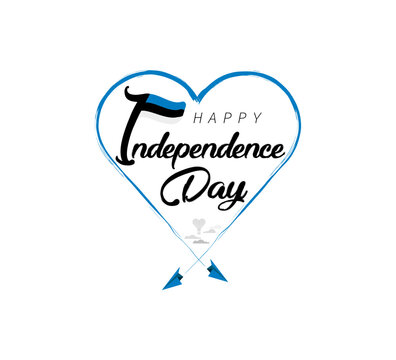happy independence day of Estonia. Airplane draws cloud from heart. National flag vector illustration on white background.