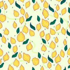Nice lemon background. Vector hand drawn seamless pattern