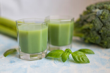delicious healthy vegetable smoothie with basil and broccoli