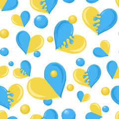 Seamless pattern with blue and yellow hearts