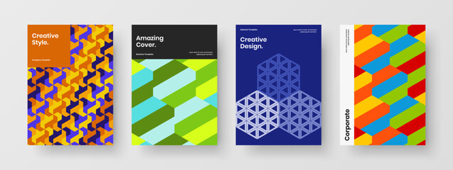 Clean placard A4 vector design illustration collection. Fresh mosaic hexagons brochure concept composition.